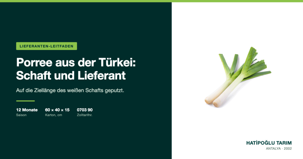 Porree aus der Türkei: Schaft und Lieferant